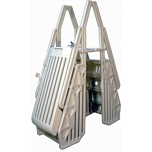 24 Inch Double Pool Step Ladder with Gate Adjustable Stair Entry System with Handrails for Above Ground Swimming Pools Taupe
