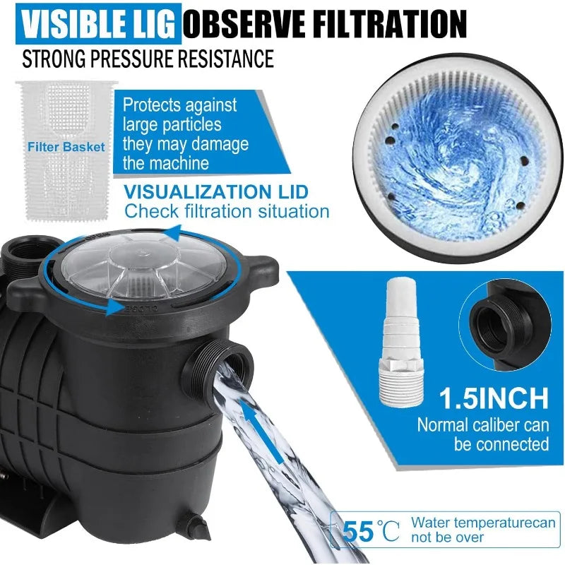1.5 HP Pool Pump Inground, Self Primming pool pump above ground, Single Speed Swimming pool pumps Dual voltage - Get Outside Today 25