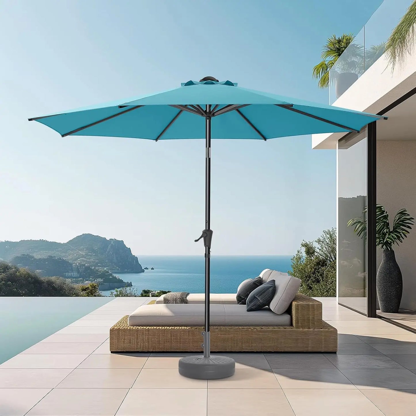 9ft Outdoor Patio Umbrella Market Table Pool Deck Umbrella UPF50 UV Protection with Push Button Tilt