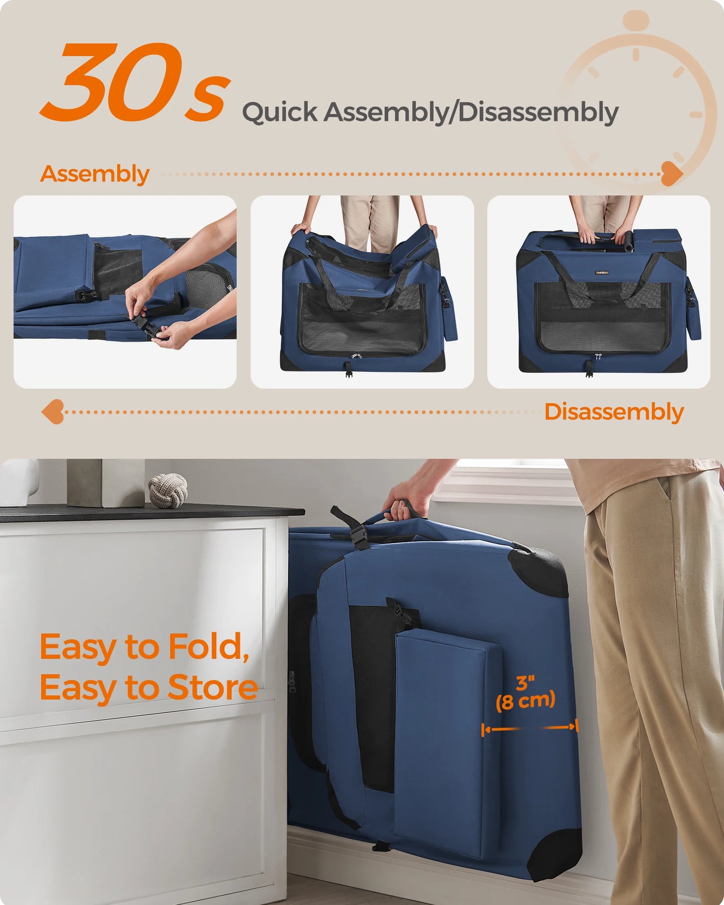 Feandrea Collapsible Soft Dog Crate Portable Carrier
