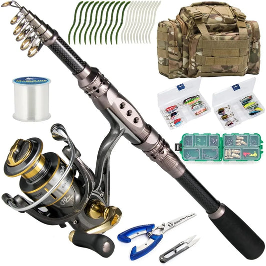 Fishing Rod and Reel Combos 125-Pieces Telescopic Set
