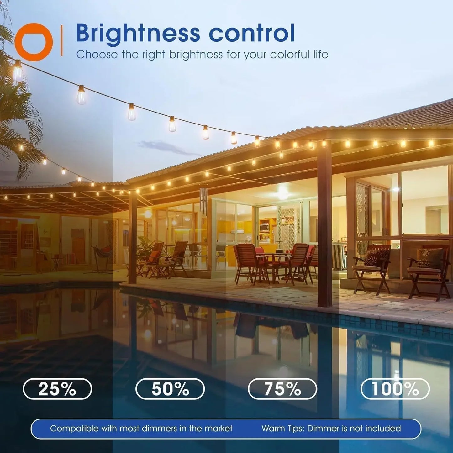 200FT LED Outdoor String Lights Waterproof Shatterproof ST38 Dimmable Bulbs
