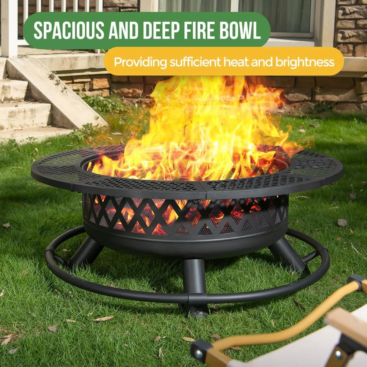 36 Inch Fire Pit With Grill And Wood Burning 3 In 1 Outdoor Cooking Table - Get Outside Today 25