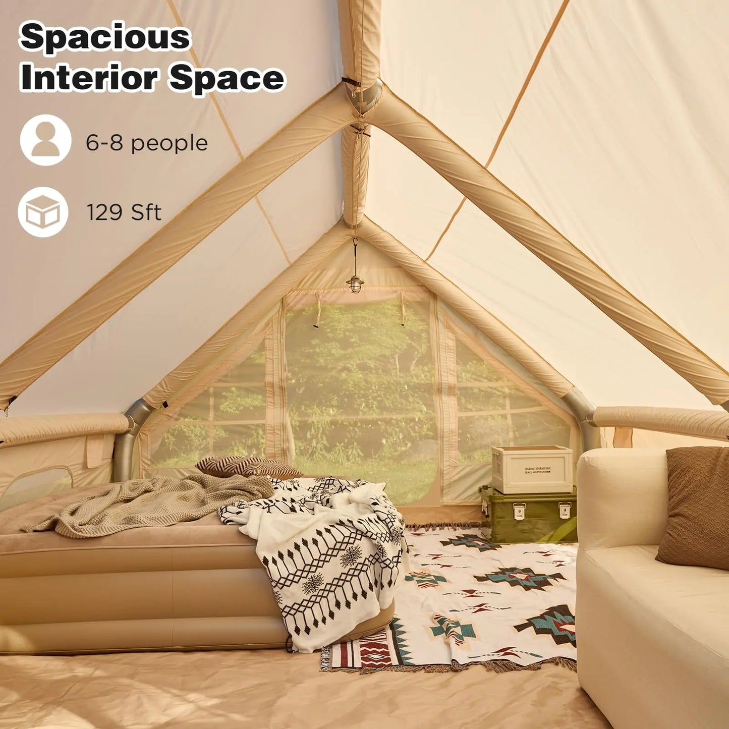 129 Square Feet Large Inflatable Camping Tent for 8 to 10 People Waterproof 4 Season Glamping Tent