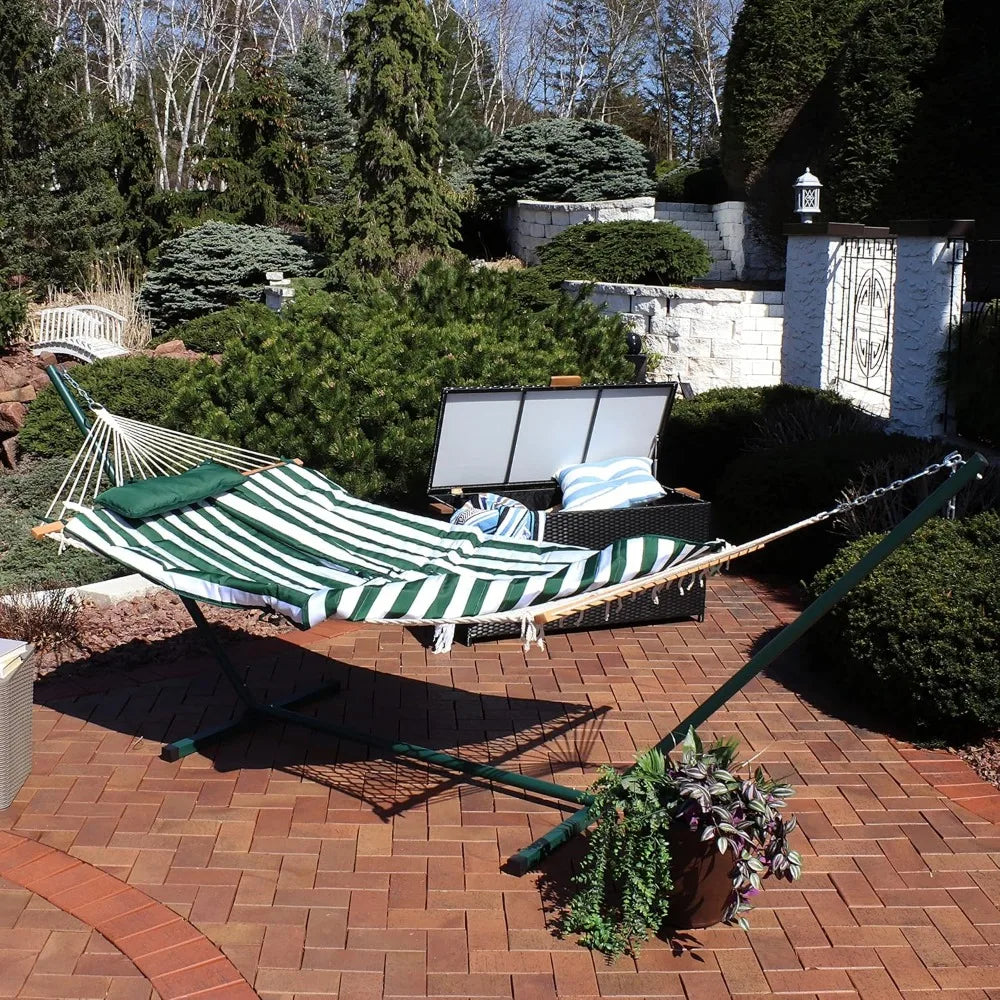 Rope hammock with standing combination - 275 lb capacity - includes 12-foot hammock stand, sling bar, cushion and pillow