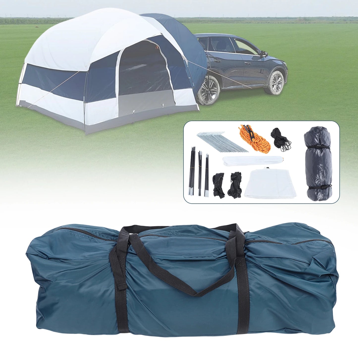 4 Person Universal SUV Car Tent Travel Camping Tailgate Shelter Awning Rooftop Outdoor Sunshade Canopy Vehicle Shelter