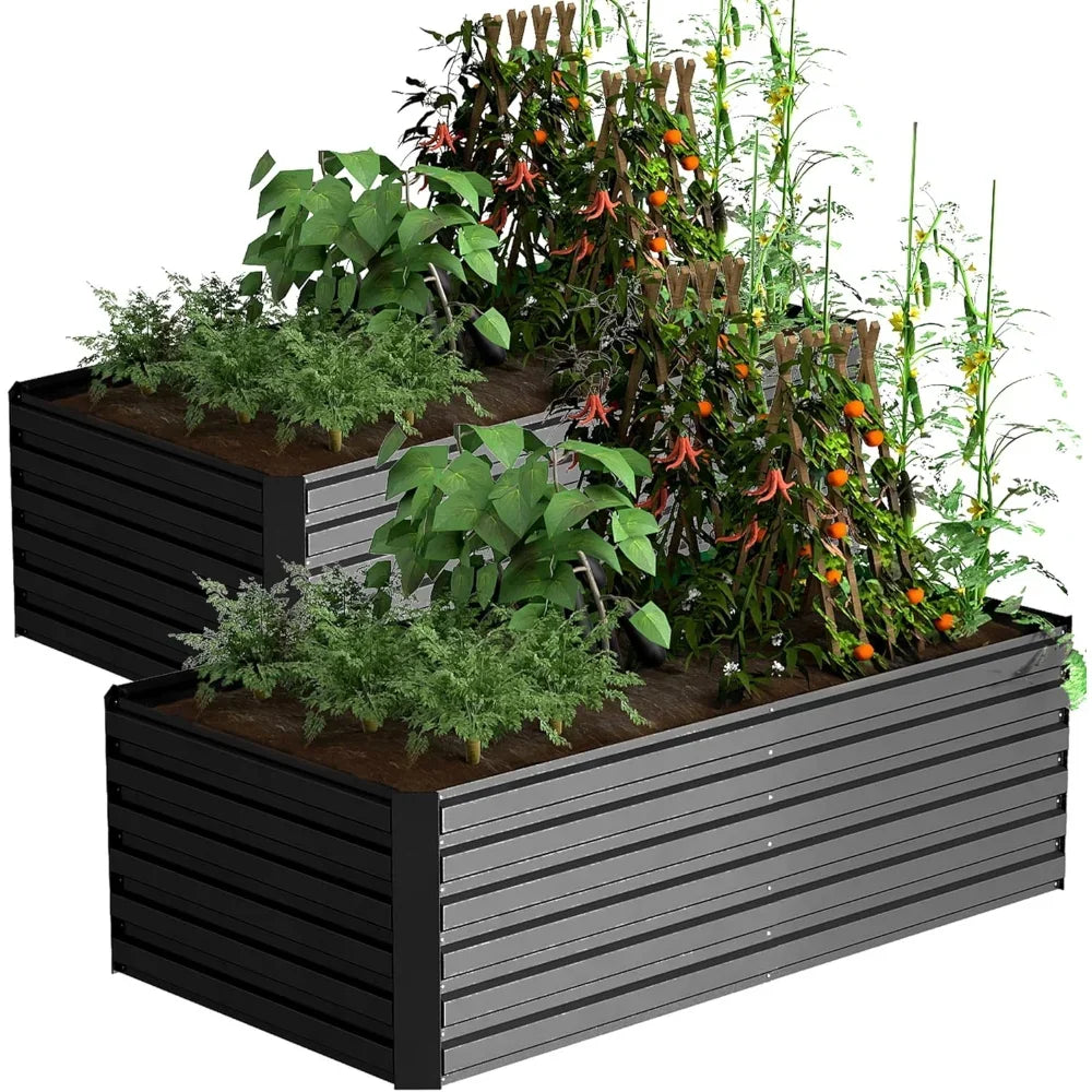 Galvanized Raised Garden Bed Deep Root Planter Box Outdoor for Vegetables Flowers Herbs Large Heavy Metal Planter with Drainage Hole