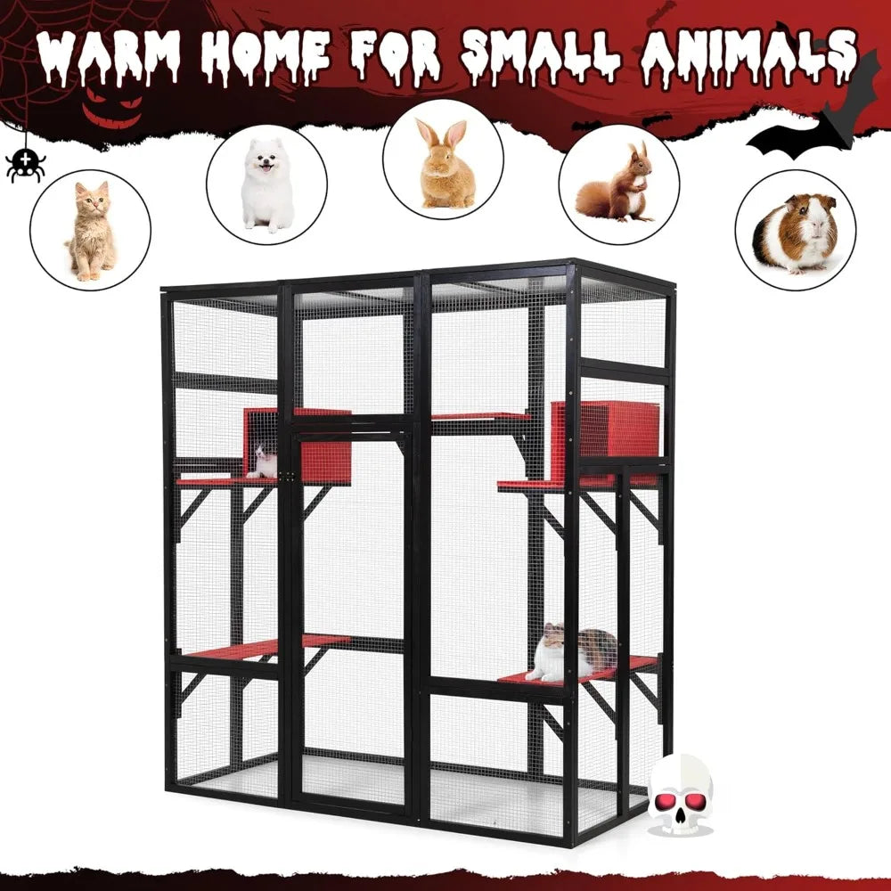 Large Wooden Outdoor Catio Enclosure With Perches Condos