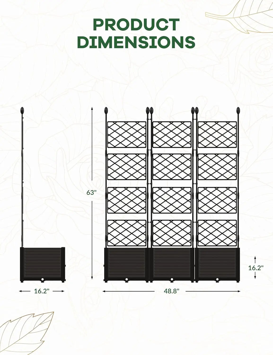 Plastic Plant Box with Metal Trellis Raised Garden Bed Planter for Climbing Plants Outdoor Privacy Screen
