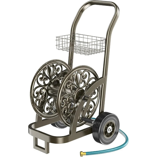 Garden Hose Reel Cart with Wheels Heavy Duty Steel Frame Holds Up to 200 Ft 58 Inch Hose with Storage Basket Mobile Outdoor Lawn Yard Water Hose Reel - Get Outside Today 25