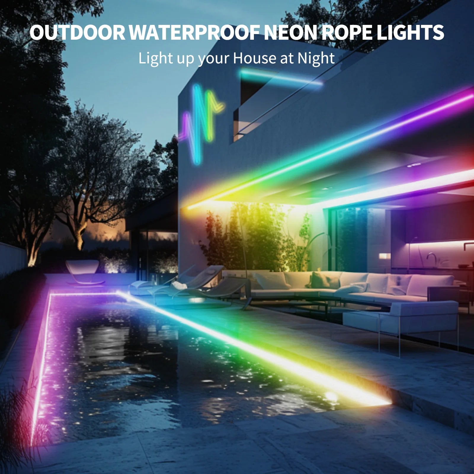 LED Neon RGBIC Lights 8M 16M Flexible Waterproof Music Sync - Get Outside Today 25
