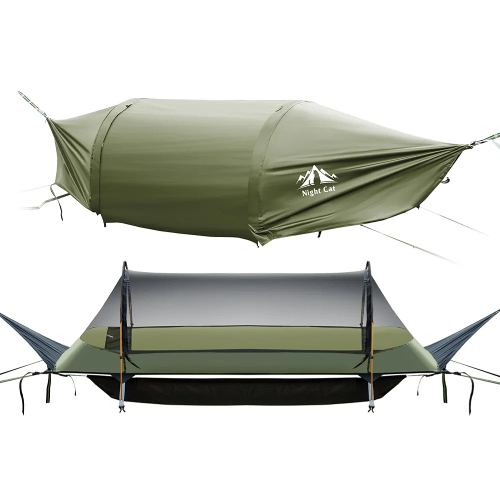 Night Cat Flat Lay Hammock Tent with Mosquito Net Waterproof Rainfly and Storage Room