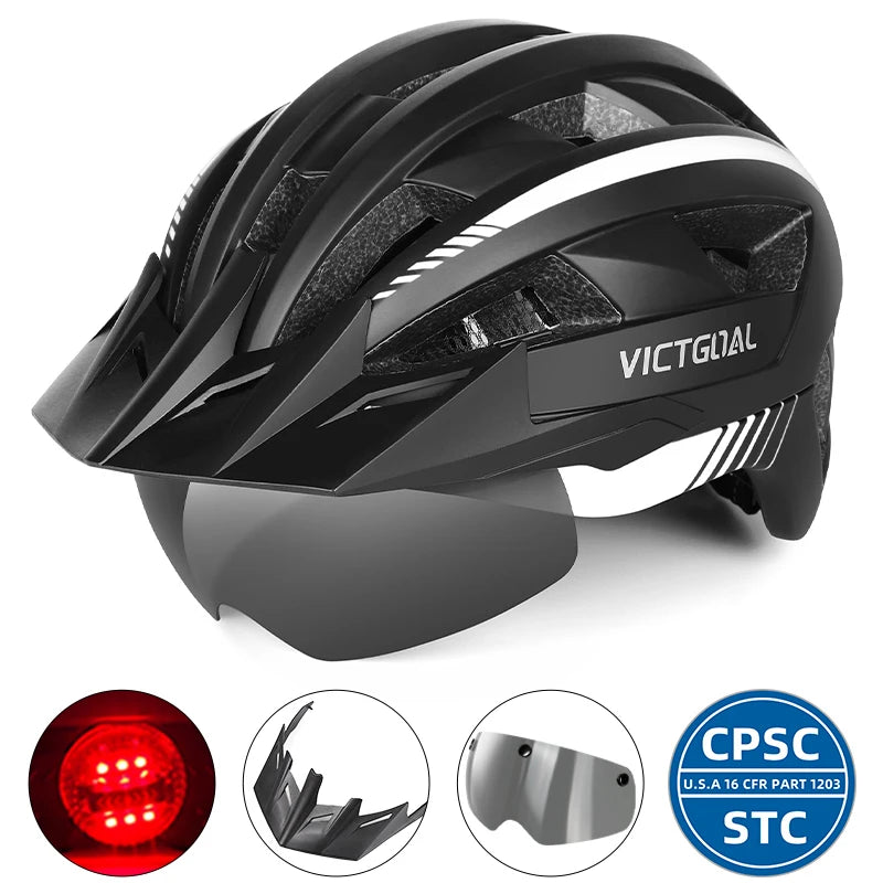 VICTGOAL MTB Road Bike Helmet for Men Women Visor Goggles LED Rear Light Mountain Bicycle Helmet Racing Safety Cycling Helmets - Get Outside Today 25