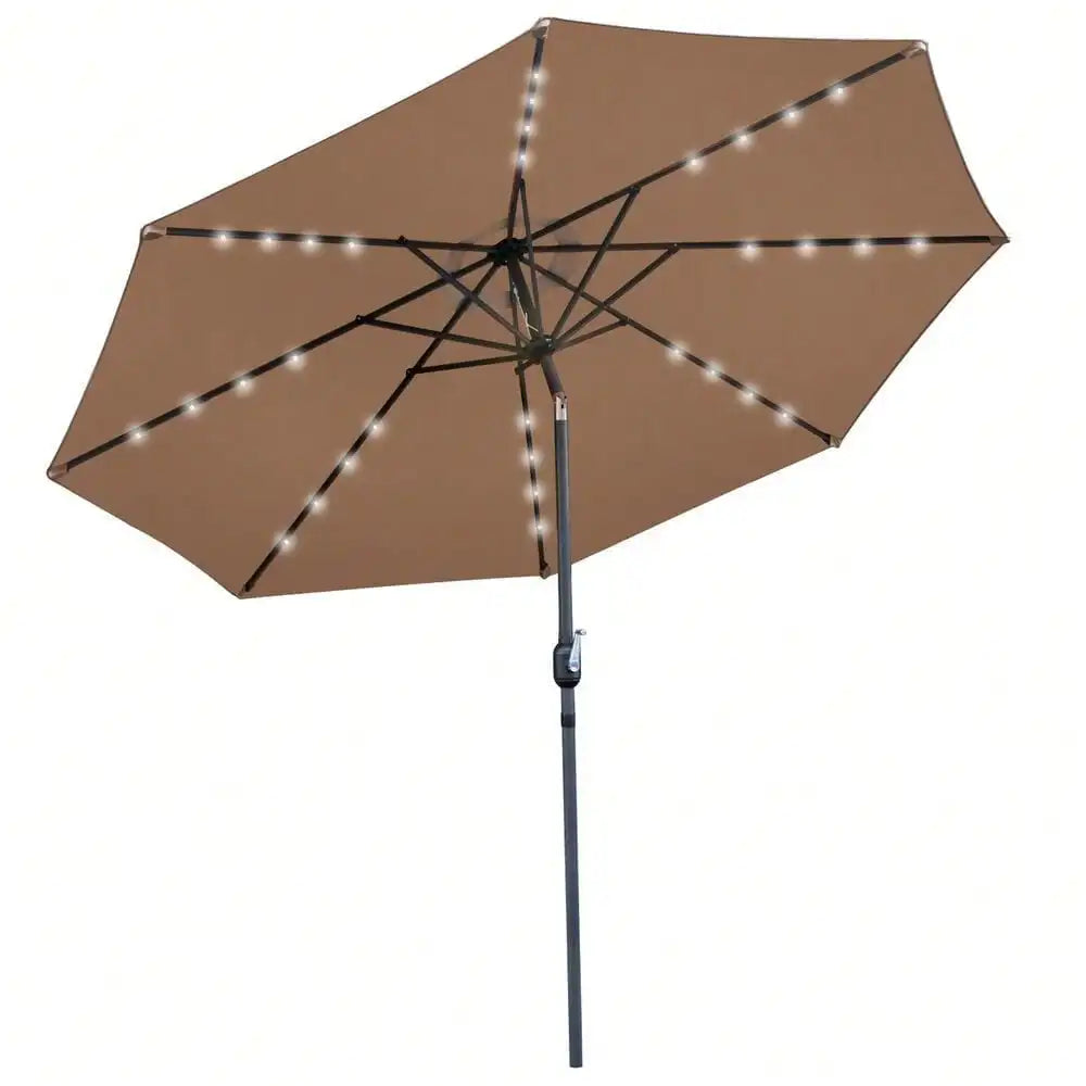 Outdoor Patio Solar Umbrella 10FT 32LED Patio Market Steel Tilt W/ Crank