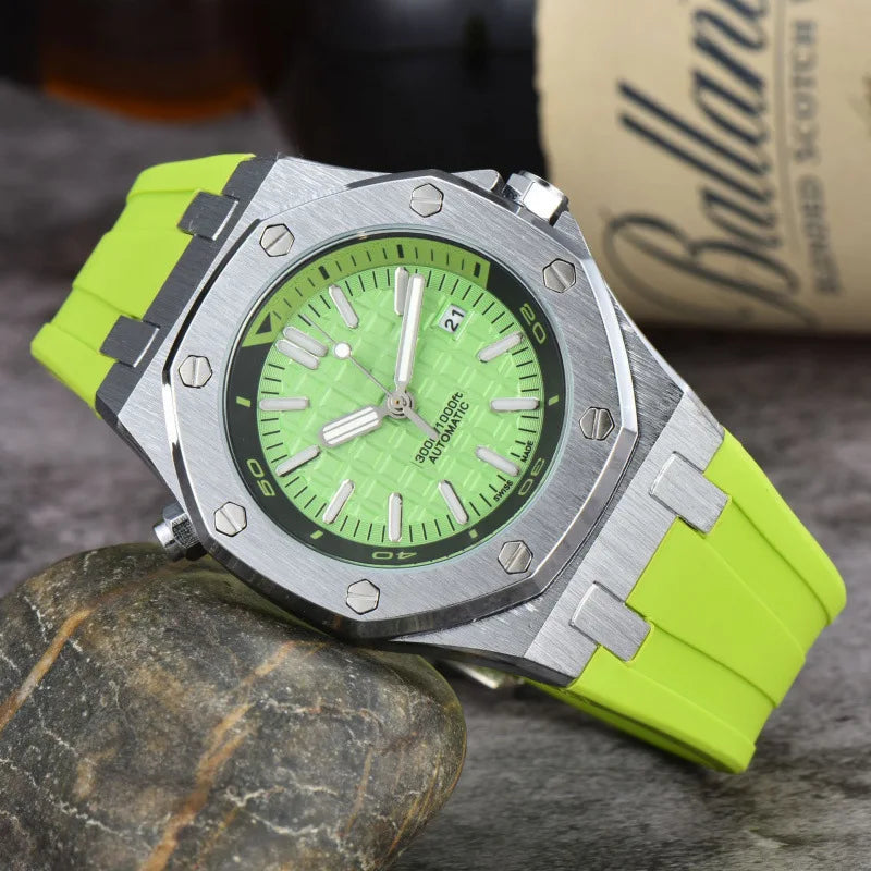 2025 Men's Luxury Quartz Watch Silicone Strap Sapphire Crystal Waterproof 100M Luminous Date Display Business Casual