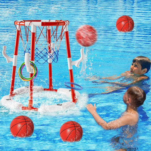 Summer Pool Basketball Hoop Toys Floating Basketball Pool Game Swimming Floats With 4 Balls Outdoor Indoor Water Play Toys - Get Outside Today 25