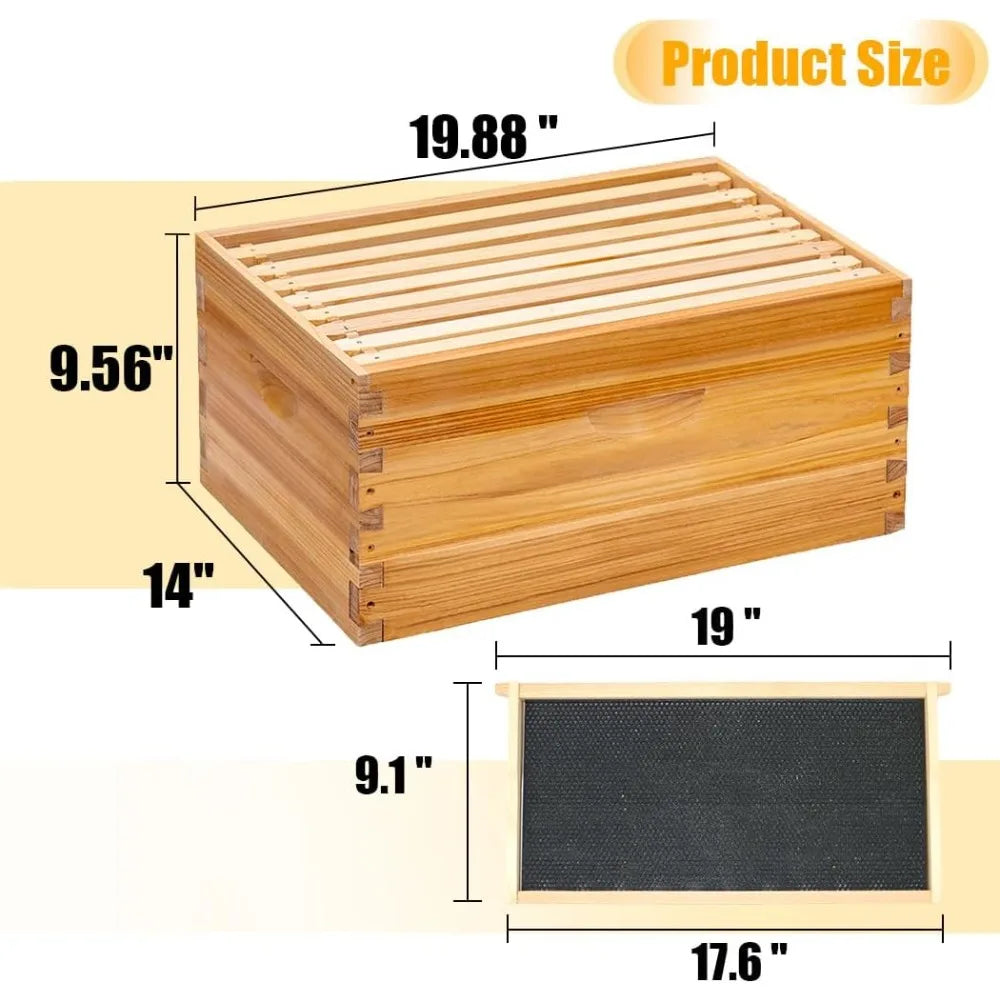 Bee Hives Boxes Starter Kit for Beekeepers 8 Frame Langstroth Design with 2 Deep Brood Boxes and 1 Medium Super Bee Box
