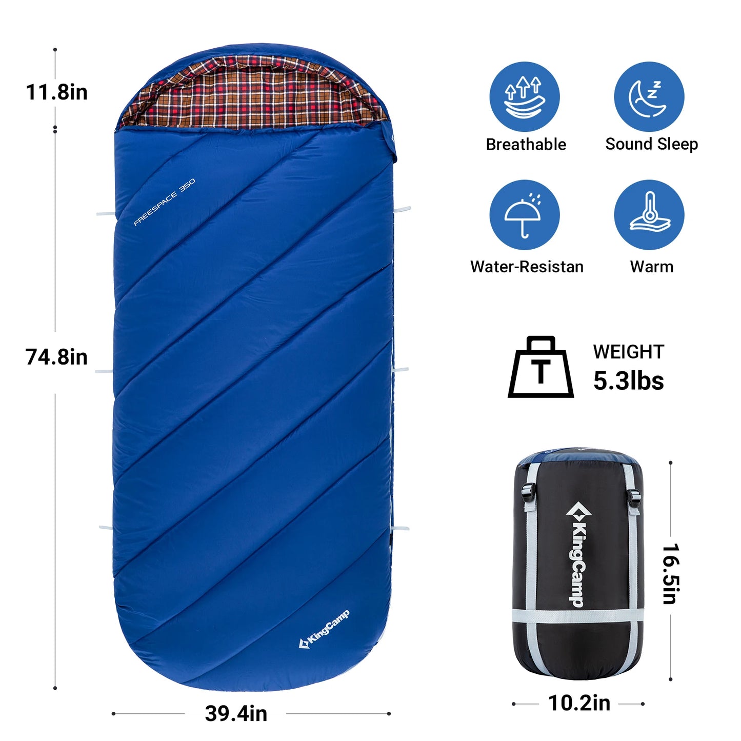 KingCamp Cotton Sleeping Bag For Adults Cold Weather Extra Wide Big And Tall XL Portable Waterproof Flannel
