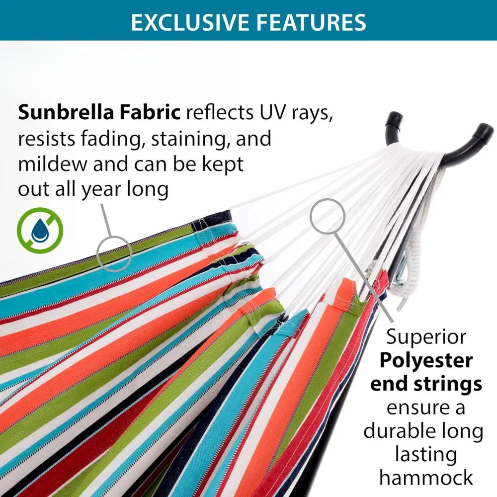 Sunbrella Double Hammock With Space Saving Steel Stand