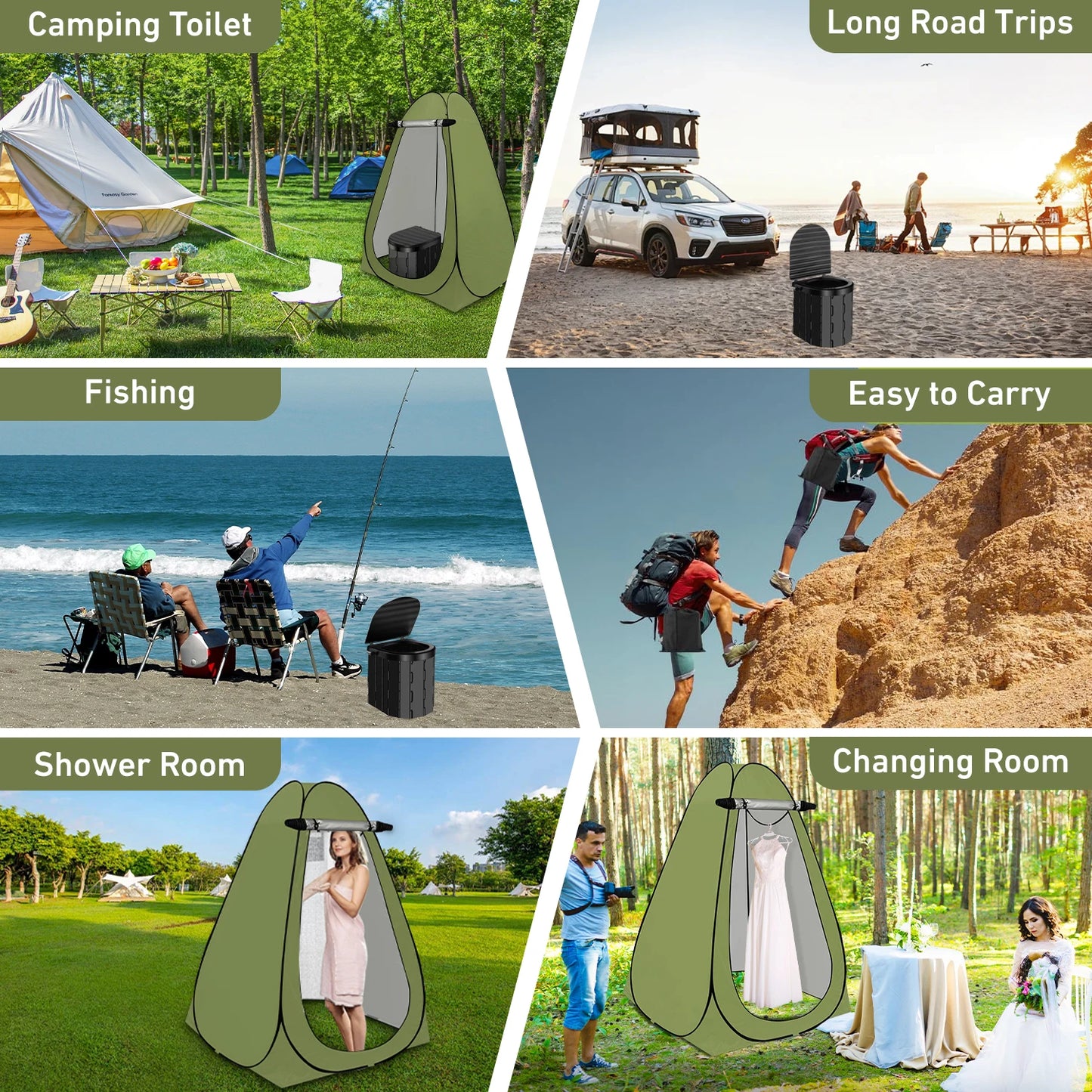 Camping Toilet with 1.5m Pop Up Privacy Tent Large Portable Toilet Potty for Adults Outdoor Camping Shower Changing Room