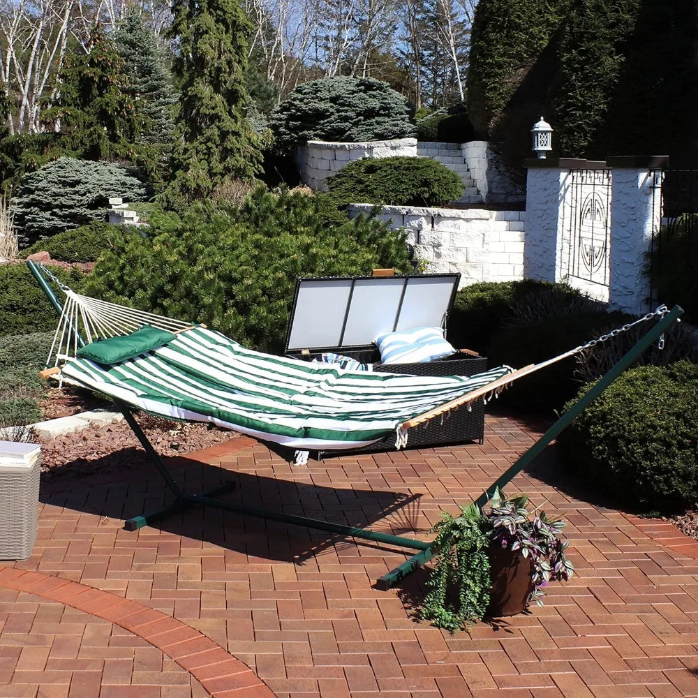 Rope hammock with standing combination - 275 lb capacity - includes 12-foot hammock stand, sling bar, cushion and pillow