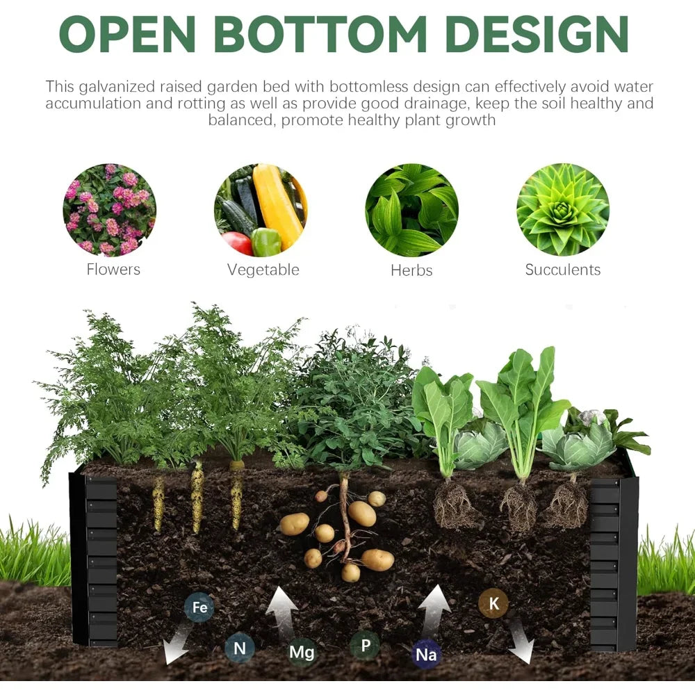 Galvanized Raised Garden Bed Deep Root Planter Box Outdoor for Vegetables Flowers Herbs Large Heavy Metal Planter with Drainage Hole