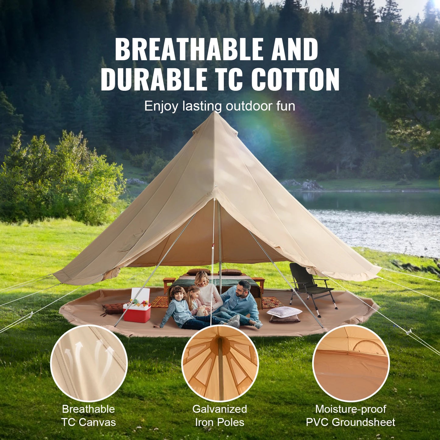 4 Seasons Canvas Bell Tent For Camping With Chimney Vent