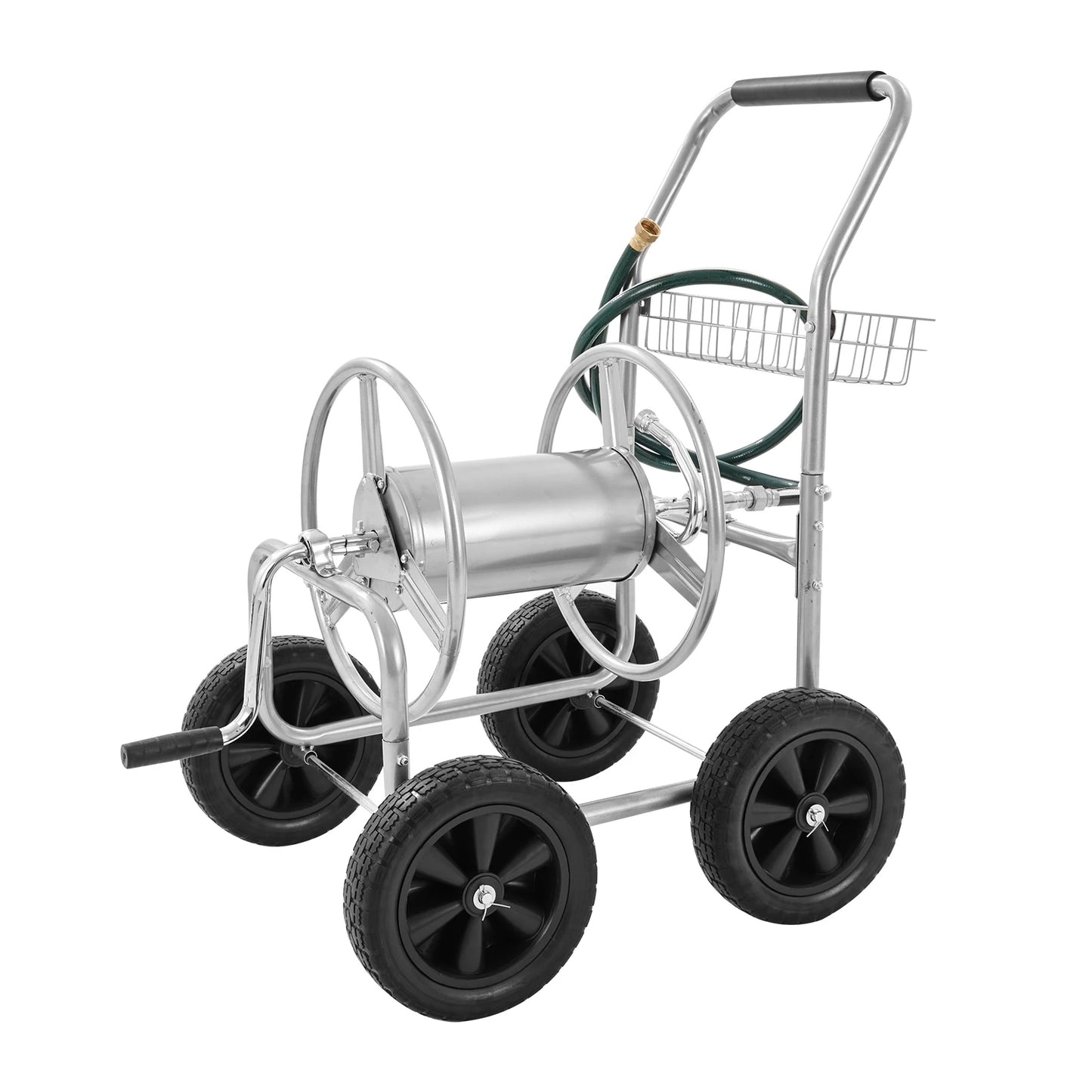 SucceBuy Hose Reel Cart 250ft Heavy Duty Garden Water Hose with Basket Effortless Roll-Up Steel Frame - Get Outside Today 25