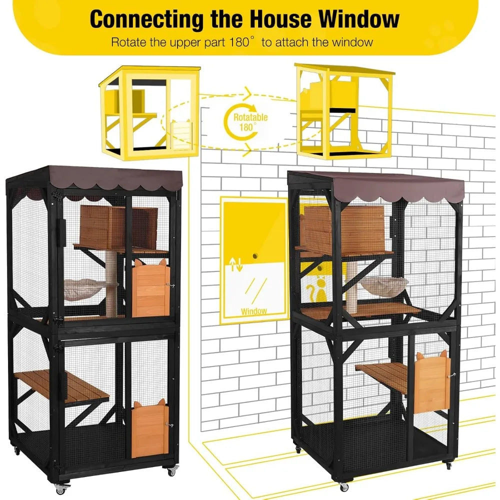 Enchanting Catio Outdoor Cat Enclosure with Wheels Resting Box Cat Scratching Post and Jumping Platform Perfect Outdoor Cat House - Get Outside Today 25