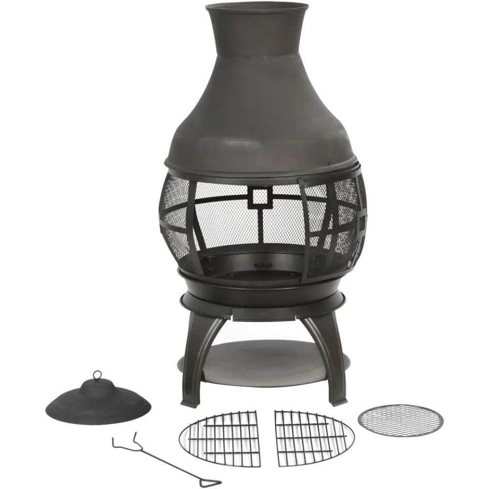 Wood Burning Fire Pit Chimenea Fireplace Brown Black
