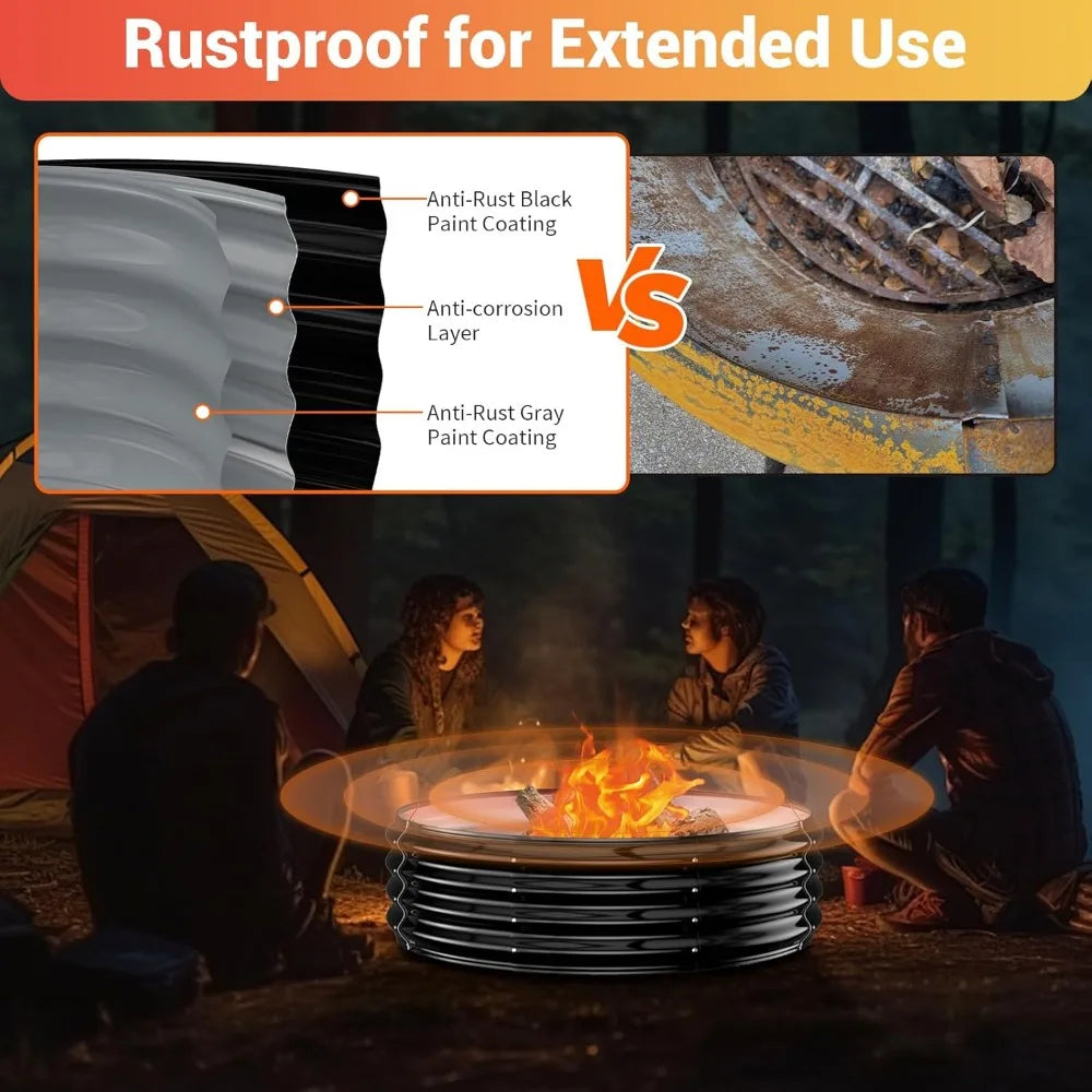 36 Inch Heavy Duty Round Wood Burning Pit With 12 Inch Frame