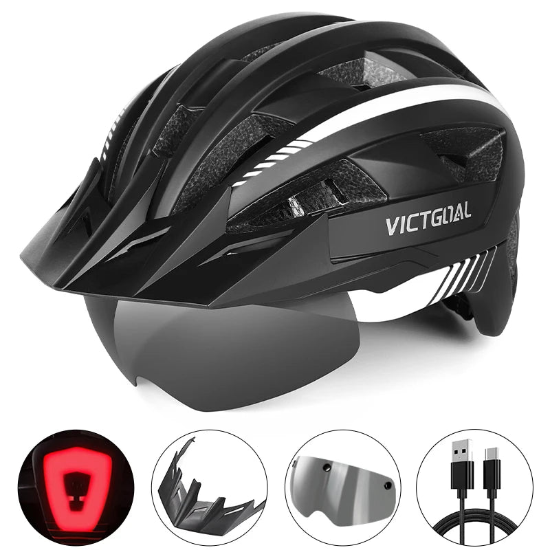 VICTGOAL MTB Road Bike Helmet for Men Women Visor Goggles LED Rear Light Mountain Bicycle Helmet Racing Safety Cycling Helmets - Get Outside Today 25
