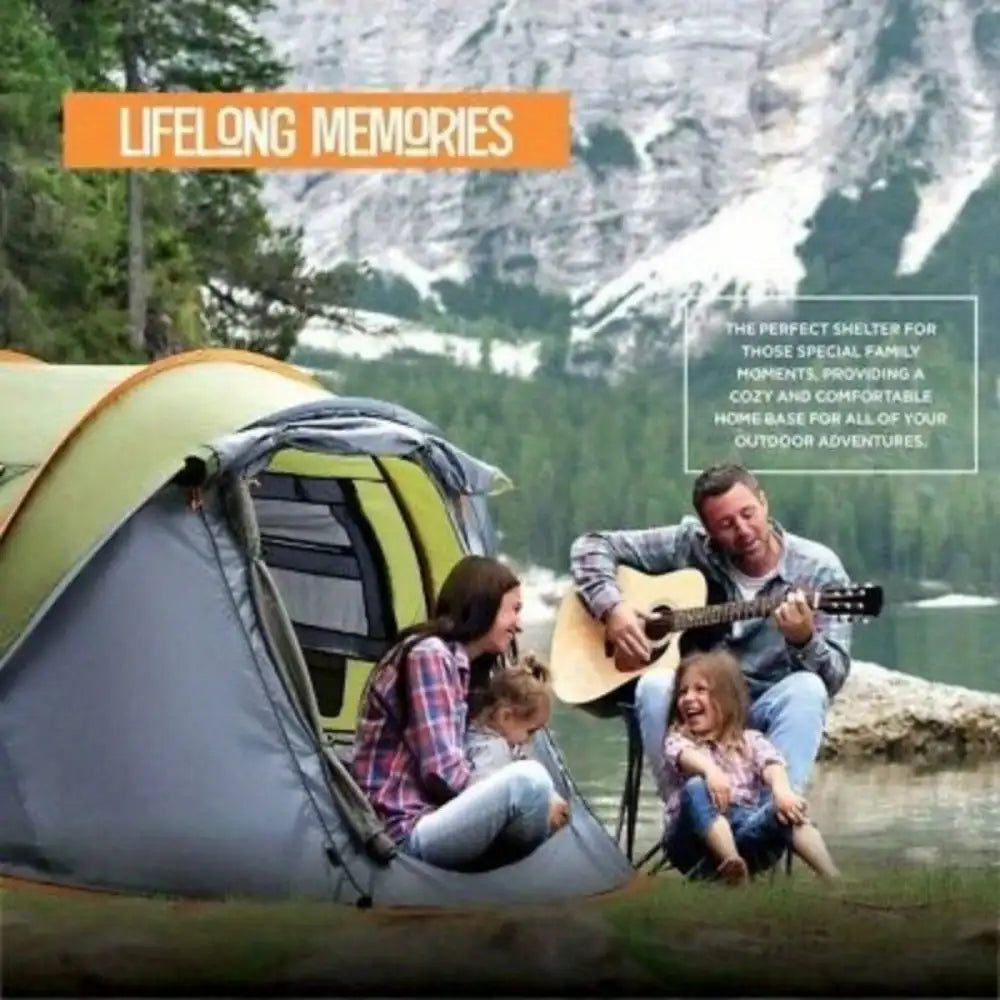 Camping Tent for 4 People Easy Pop Up Design with 2 Doors UPF50 Waterproof