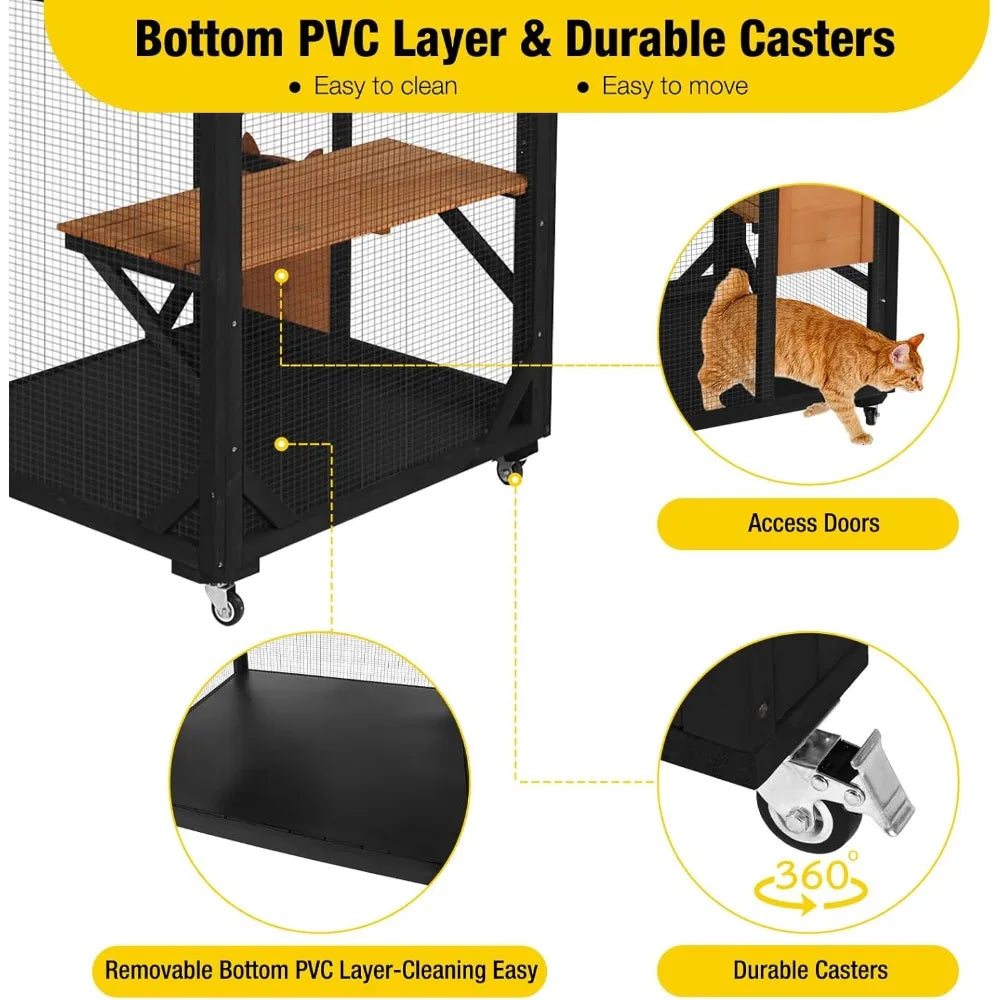 Enchanting Catio Outdoor Cat Enclosure with Wheels Resting Box Cat Scratching Post and Jumping Platform Perfect Outdoor Cat House - Get Outside Today 25