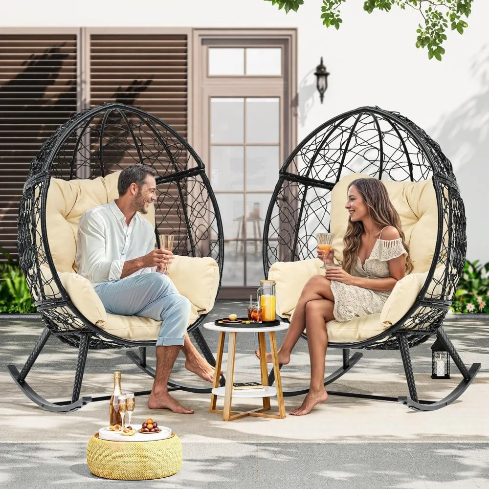 Outdoor Rocking Egg Chair with Cushioned Comfort Wicker Patio Rocker 250 Pound Capacity Anti-Slip All Weather Resilient Rattan