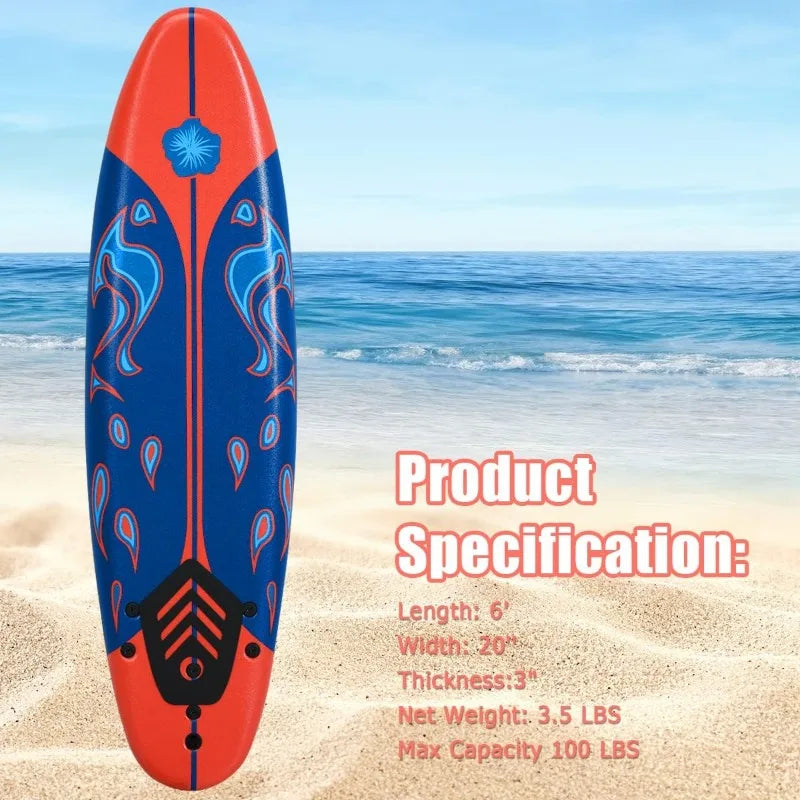 GYMAX Surfboard, 6FT Stand Up Paddle Board with Removable Fins & Safety Leash, Lightweight Non-Slip Paddle Board for Teenagers