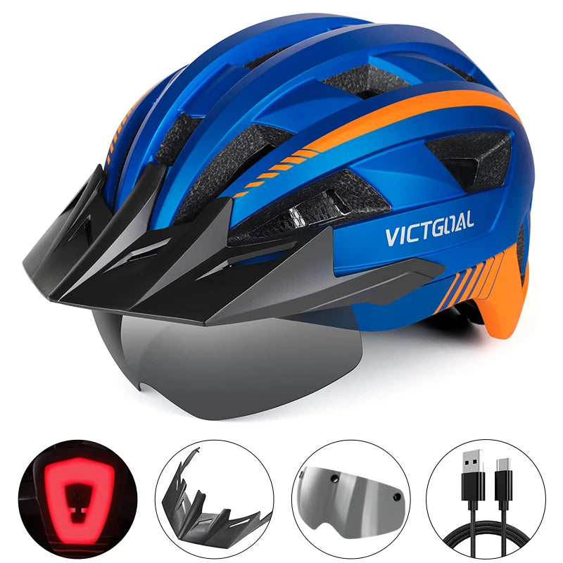 VICTGOAL MTB Road Bike Helmet for Men Women Visor Goggles LED Rear Light Mountain Bicycle Helmet Racing Safety Cycling Helmets - Get Outside Today 25