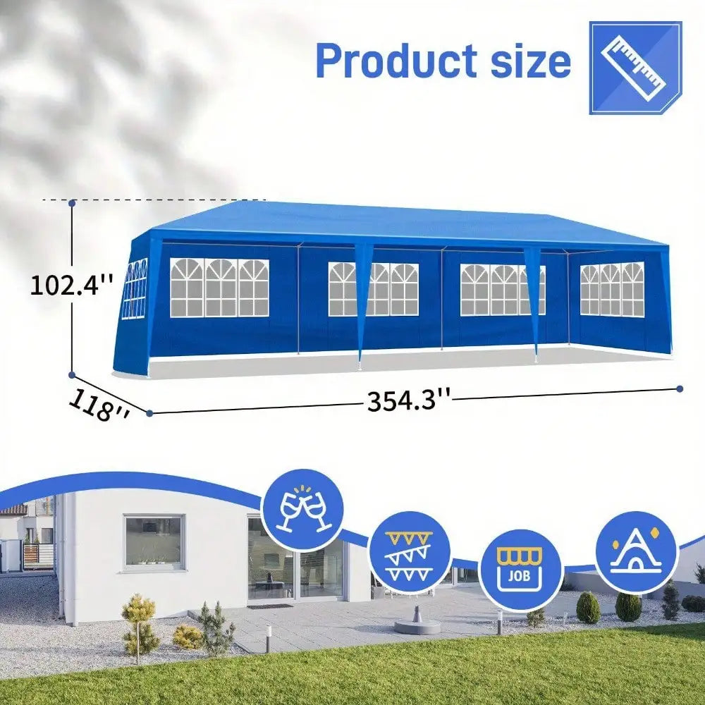 Blue 10x30 Foot Canopy Party Tent Waterproof With Eight Removable Walls - Get Outside Today 25