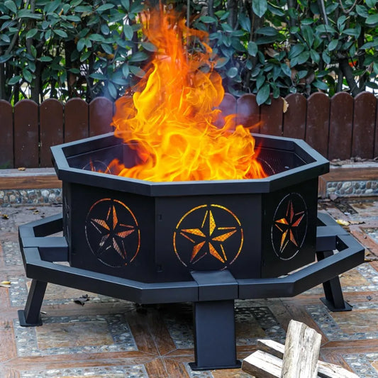 35 Inch Octagonal Wood Burning Fire Pit For Outdoor Patio Backyard Bonfire Camping