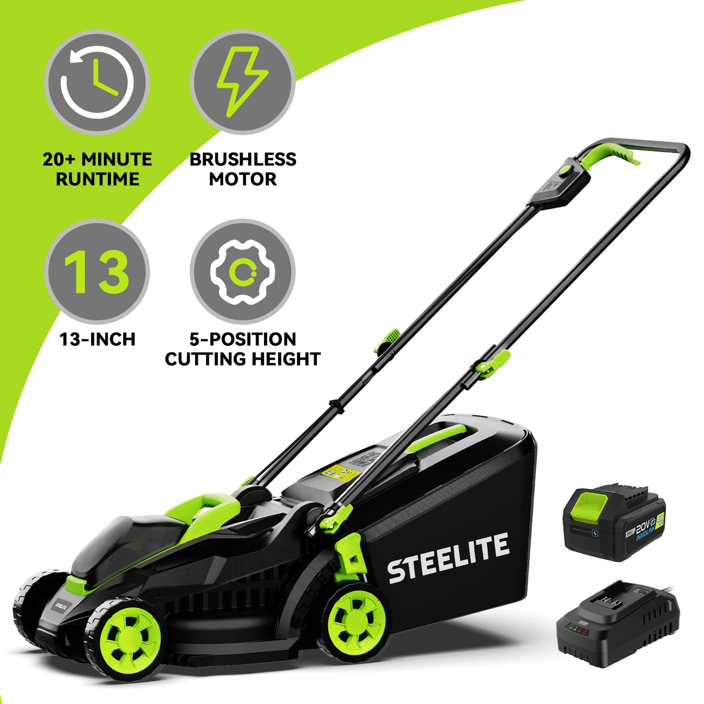 Deli 13 Inch Electric Lawn Mower 2 in 1 Lightweight Cordless Brushless 21V 4.0Ah - Get Outside Today 25