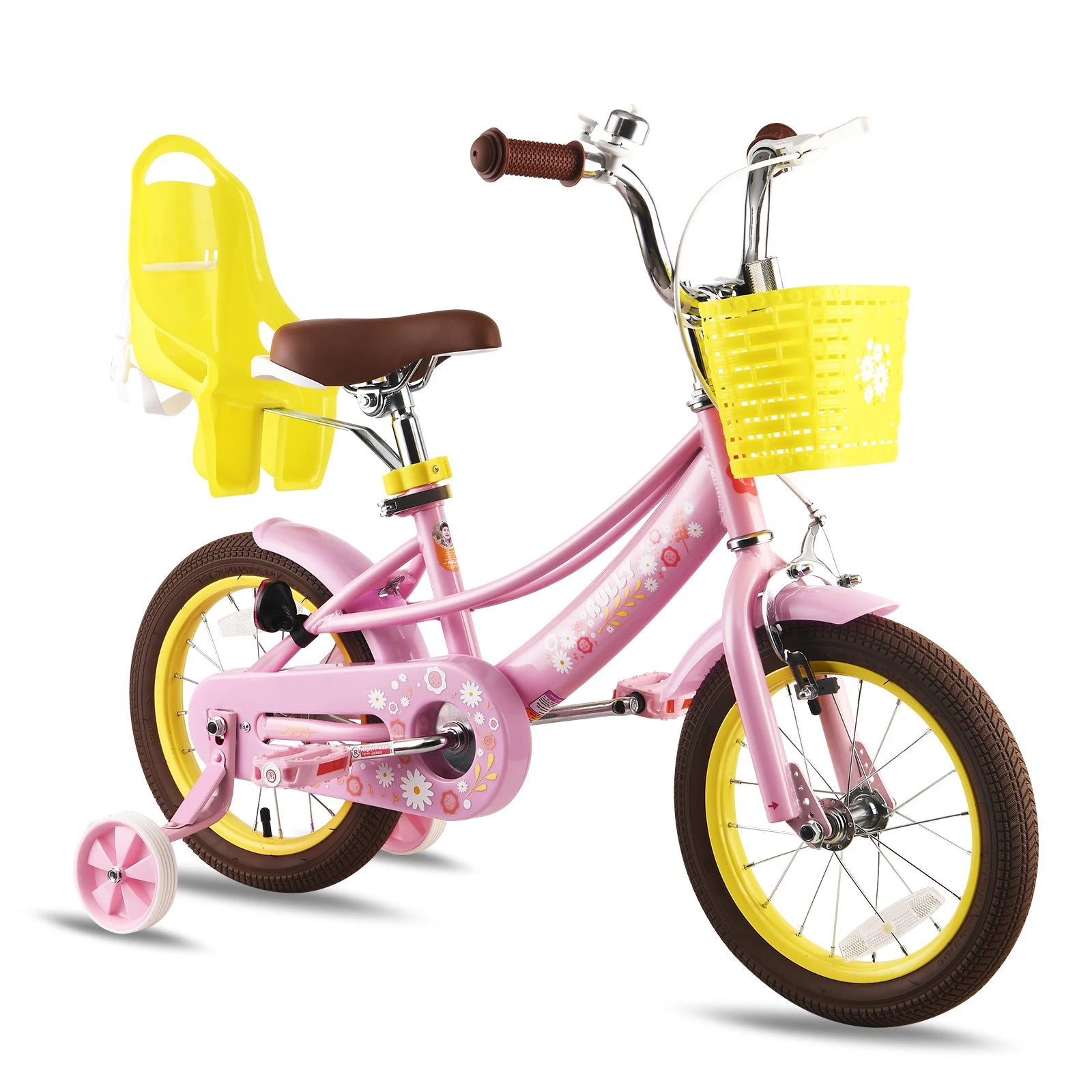 Rully 12 to 16 Inch Children's Bicycle with Training Wheels Bike Bell Doll Seat Basket for Girls Aged 2 to 6 Years Pink and Purple - Get Outside Today 25