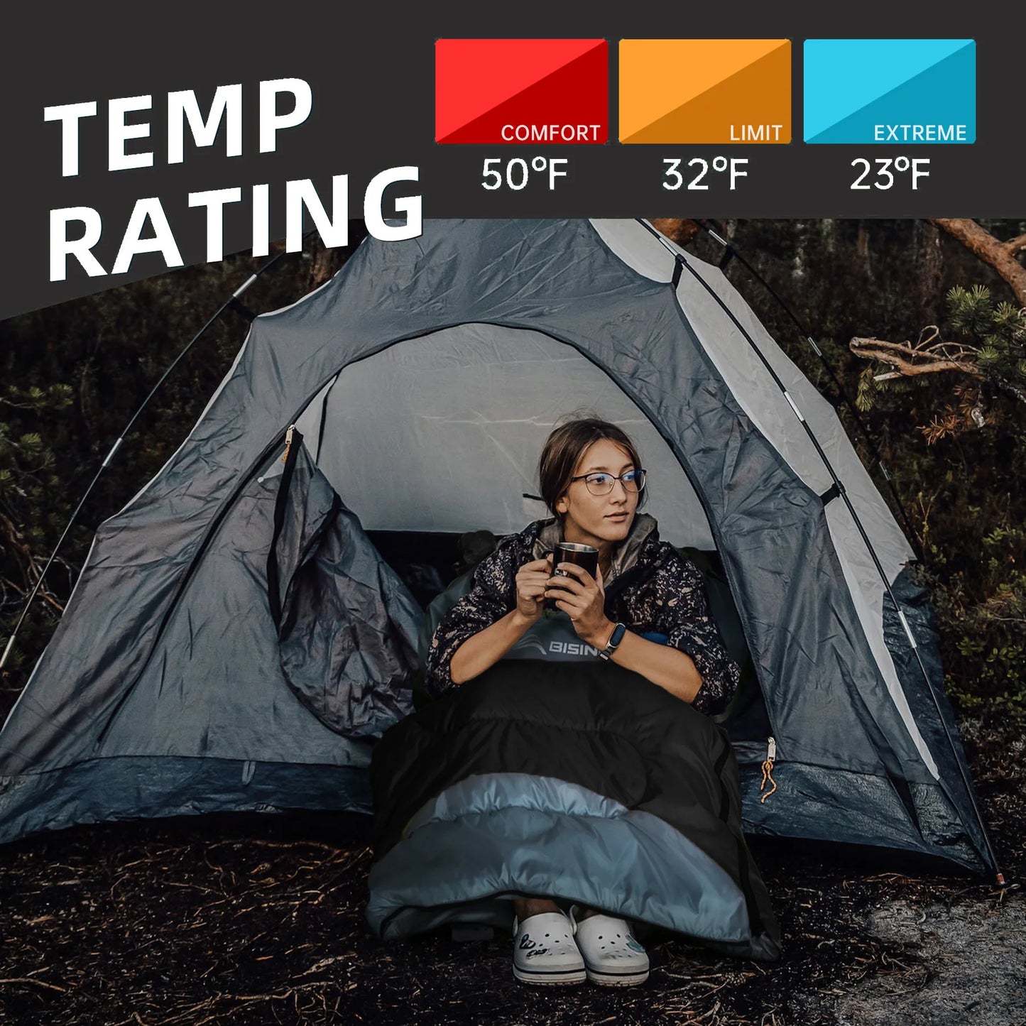 BISINNA Ultralight Outdoor Camping Sleeping Bag Waterproof Winter Warm Backpacking With Pillow For Traveling And Hiking