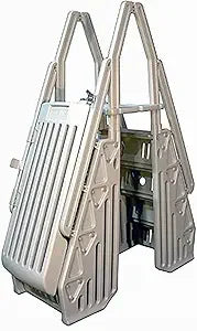 24 Inch Double Pool Step Ladder with Gate Adjustable Stair Entry System with Handrails for Above Ground Swimming Pools Taupe