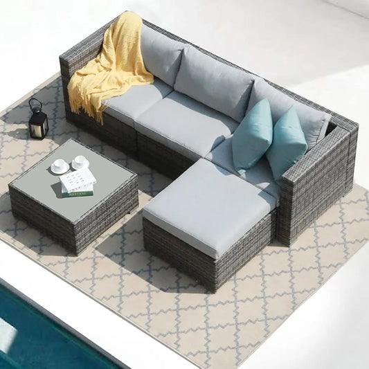 5 Piece Outdoor Patio Furniture Set Sectional Conversation All Weather Cushions Backyard Porch Garden Poolside Balcony Set