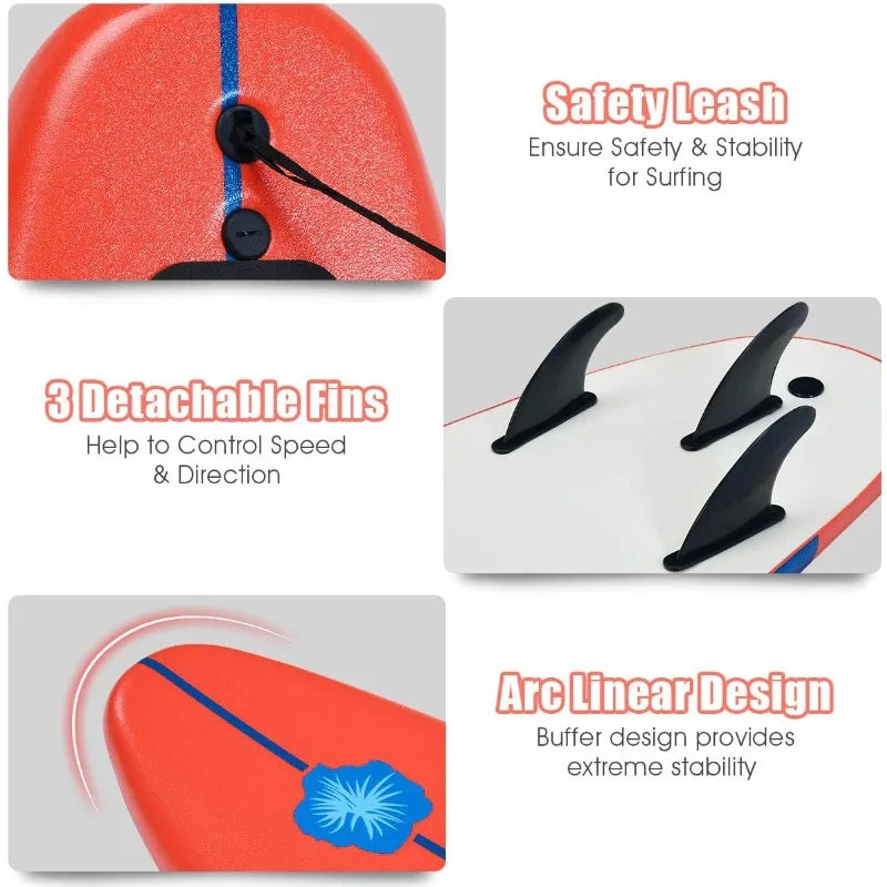 GYMAX Surfboard, 6FT Stand Up Paddle Board with Removable Fins & Safety Leash, Lightweight Non-Slip Paddle Board for Teenagers
