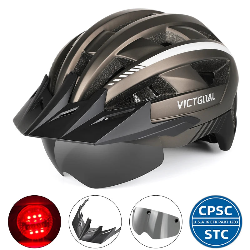 VICTGOAL MTB Road Bike Helmet for Men Women Visor Goggles LED Rear Light Mountain Bicycle Helmet Racing Safety Cycling Helmets - Get Outside Today 25