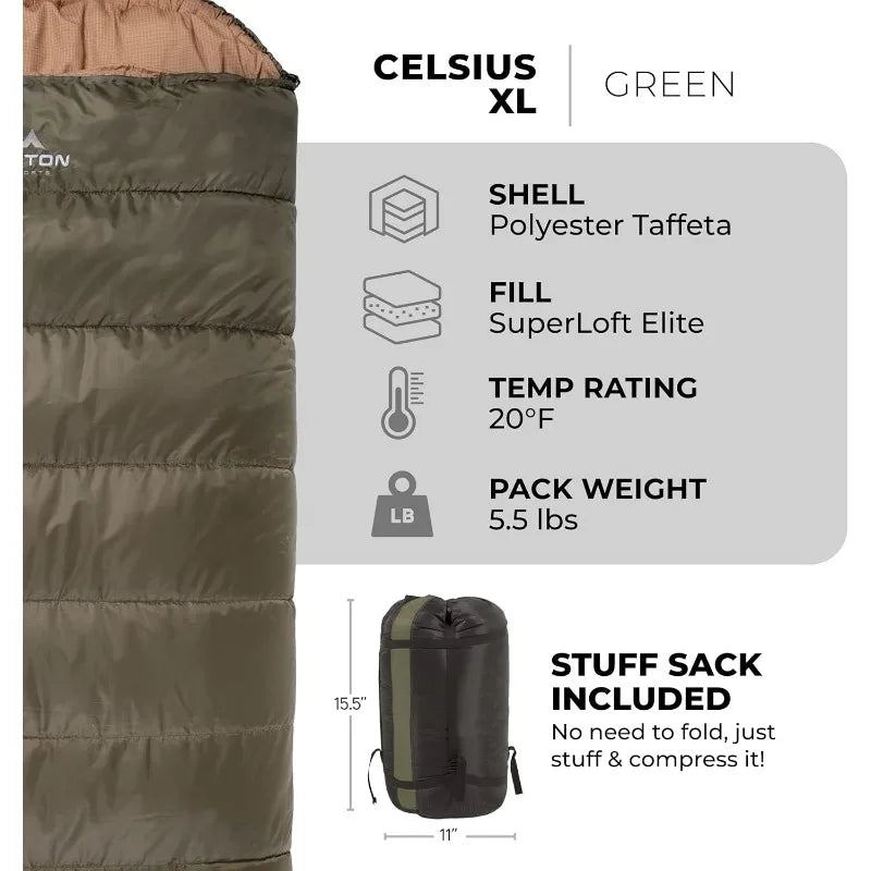 TETON Celsius XL Sleeping Bags for Adults and Kids -25F 20F 0F All Weather Warm Camping Gear