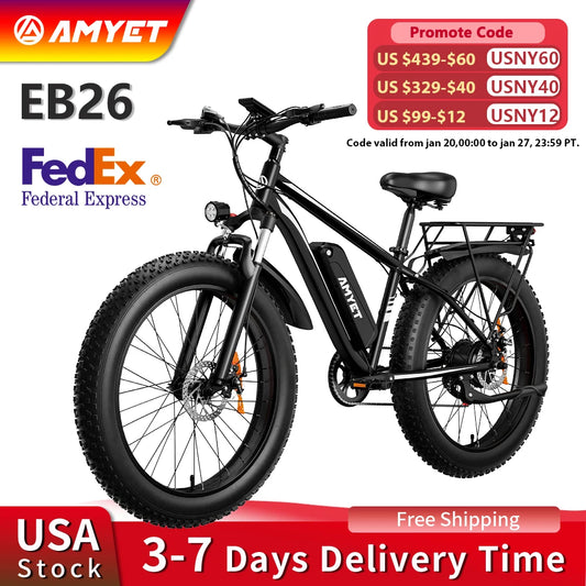 AMYET Electric Bike EB26 Adults Electric Bicycle Peak 1500W 48V 15AH e bike 26" Fat Tire Mountain Bike 31mph  Electric Dirt Bike - Get Outside Today 25