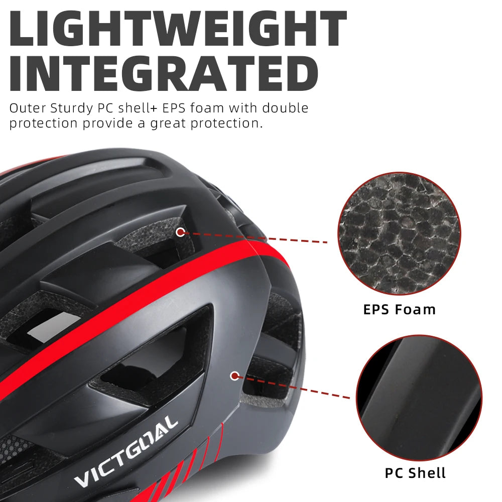 VICTGOAL MTB Road Bike Helmet for Men Women Visor Goggles LED Rear Light Mountain Bicycle Helmet Racing Safety Cycling Helmets - Get Outside Today 25