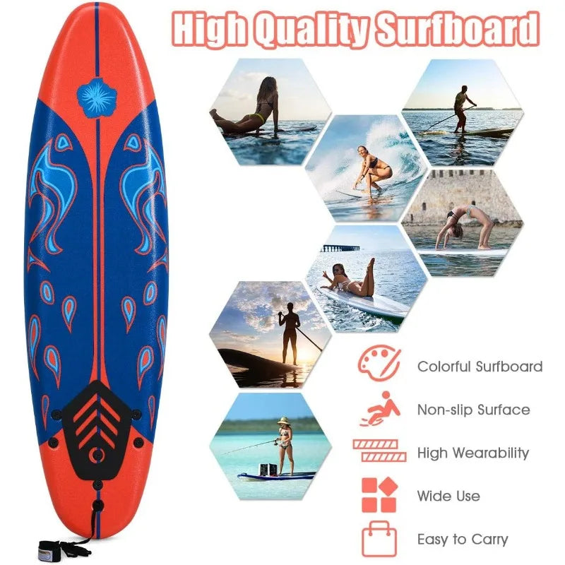 GYMAX Surfboard, 6FT Stand Up Paddle Board with Removable Fins & Safety Leash, Lightweight Non-Slip Paddle Board for Teenagers